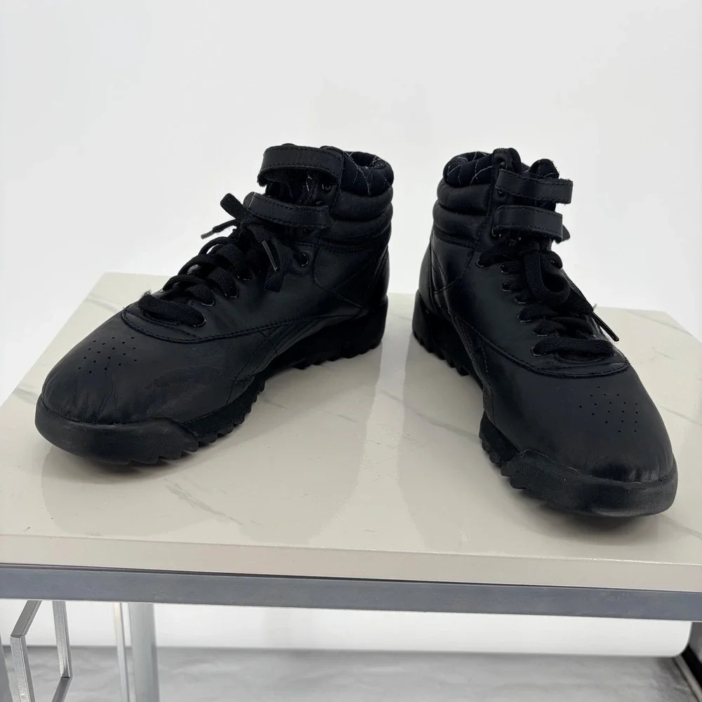 Reebok Freestyle Hi Ripple Size 8 Black Leather Y2K High Top Sneakers 32-24396